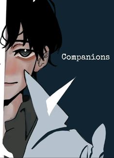 an anime character with black hair holding a white arrow in his right hand and the words companions above him