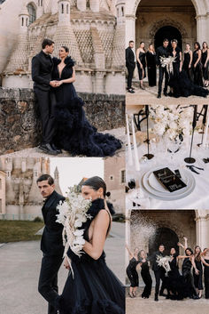 Our idea of Black Friday. Congrats to this gorgeous couple and their wedding party! All Black Wedding Party Attire, Black Wedding Party Attire, All Black Wedding Party, All Black Wedding, Black Wedding Party, Wedding Party Attire, Short Loc Styles, Friday Wedding