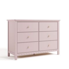 a pink dresser sitting on top of a white floor