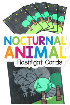 the nocturnnal animal flash card game is shown with four different cards on it