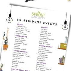 the sprout marketing 50 resident events list