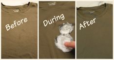 three pictures showing the before and after of a t - shirt