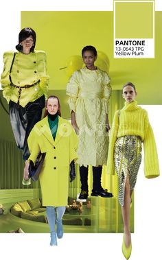 three models in bright yellow outfits on the catwalk at pantone's spring / summer 2013 fashion show