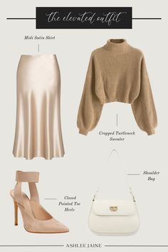 Long Silk Skirt And Sweater Outfit, Amazon Classy Outfits, Midi Skirt Sweater Outfit, Satin Maxi Skirt Outfit Spring, Elevated Chic Outfits, Midi Skirt Office Outfit, Silk Skirt With Sweater, Spring Skirt Outfits 2024, Midi Skirt And Sweater Outfit