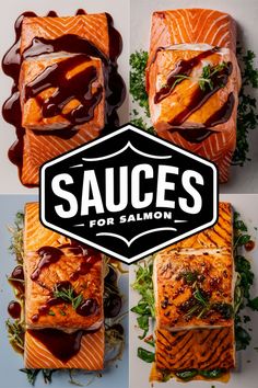 salmon slices with sauces for salmon on the side and in different ways to cook them