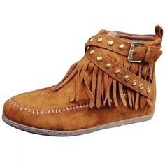 PRICES MAY VARY. 👢Material: Eco-Friendly Suede And Pu, Soft And Comfortable, Breathable And Easy To Wear! 👢 Features: Studded Tassel Fringe, Round Toe, Chunky Stacked Heel, Slip-On, Zipper, Faux Leather, Solid Color, Buckle Technology, Western Tassel Style Design Buckle, Denim Western Suede Women'S Ankle Boots 👢 Occasion: Suitable For Spring, Summer, Autumn, Beachwear, Perfect With Dresses, Skirts, Shorts And Denim. Easy To Put On And Take Off, Suitable For Street, Shopping, Dating, Suitable Ankle Boots Winter, Heels Patterns, Fringe Ankle Boots, Fringe Booties, Winter Ankle Boots, Buckle Shoes, Suede Fringe, Comfortable Flats, Flat Boots