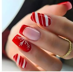 Valentine Nails, Cute Christmas Nails, Manicure Tips, Stick On Nails, Xmas Nails, Christmas Nail Designs, Christmas Nail, Christmas Nail Art, Nail Arts