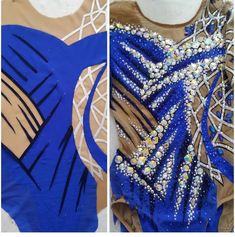 two pictures of different types of clothing with beading and sequins on them