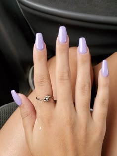 Nail Ideas Acrylic Light Purple, Purple Nails Short Acrylic, Simple Nails Lavender, Short Purple Acrylics, Lavender Nails Ballerina, Lavender Nails Simple, Calm Nail Colors, Light Purple Coffin Nail Ideas, Simple Nail Ideas Purple