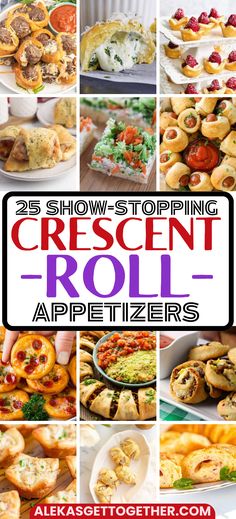 several pictures of different appetizers with the words show stopping crescent roll appetizers