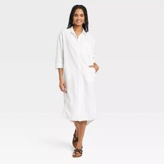 Women's 3/4 Sleeve Midi Shirtdress - Universal Thread™ : Target Long Sleeve Ruffle Dress, Orange Midi Dress, Oversized Shirt Dress, Sleeveless Jumper, Gauze Dress, Oversized Dress, Midi Short Sleeve Dress, Midi Shirt Dress, Fabric Collars