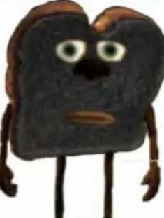 a toasted bread character with eyes and hands