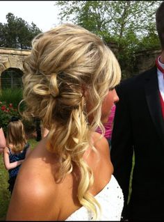 This one is pretty too.  I like how it's off to the side. Half Up Half Down Updo, Curly Half Up Half Down, Long Messy Hair, Side Bun, Updo Wedding, Side Hairstyles, Hair Styles 2014, 2015 Hairstyles, Fancy Hairstyles