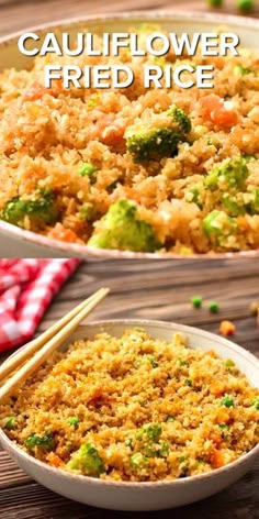 cauliflower fried rice in a bowl with chopsticks