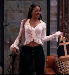 Lace Shirt Long Sleeve, Black Hair Long Hair, Black Hair Long, Girl Black Hair, Black Sitcoms, Tamala Jones, Jeans Buttons, The Cardigans, Inspo Outfit