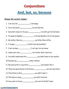 worksheet for conjunctions with pictures