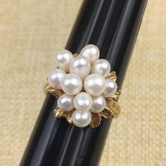 12 Pearls Clustered In A Vintage Yellow Gold Floral Setting. Size 7.75, Stamped 14k. Band Isn't Perfectly Round, Has Some Wear. Weighs 8.2 Grams Pearl Cluster Ring, Pearl Cluster, Vintage Pearl, Vintage Pearls, Gold Floral, Vintage Yellow, Ring Size 7, Cluster Ring, Womens Jewelry Rings