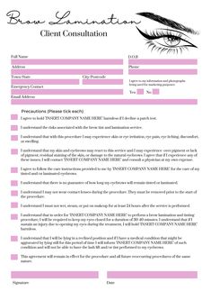 Print Ready PDF ! Henna Brow tint and lamination consent form! This form covers everything you need as a lash technician to make sure you stick to insurance guidelines and get the correct consent! Instant download. Brow Lamination Supplies, Consent Forms For Waxing, Esthetics Consent Form, Microblading Consent Form, Lash Lift And Tint Consent Form, Lash Lift Consent Form, Brow Lamination Benefits, Henna Brow Tinting, Esthetician Study Notes