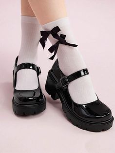 Style:Preppy \nColor:Black \nType:Mary Jane \nToe:Round Toe \nPattern Type:Plain \nStrap Type:Mary Jane \nHeels:Platform \nHeel Height:Mid Heel \nUpper Material:PU Leather \nLining Material:PU Leather \n Mary Jane Black Shoes, Black School Shoes, Marry Jane, Shoes For Summer, Black Mary Jane Shoes, Shoes For School, Mary Jane Platform Shoes, Zapatos Mary Jane, Laptop Backpack Women