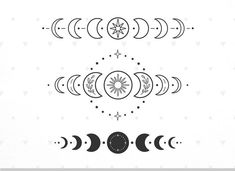 the phases of the moon in black and white, with an arrow pointing to them