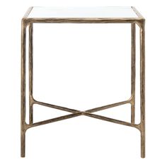 a gold metal and glass side table