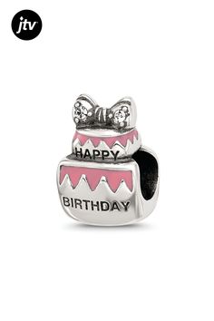 Sterling silver crystal and pink enamel birthday cake bead with 4.4mm opening. Measures approximately 1/2"L x 5/16"W. Pink Birthday Cake, Pink Birthday Cakes, Pink Birthday, Pink Enamel, Silver Crystal, Birthday Cake, Happy Birthday, Beads, Sterling Silver