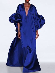 Vestidos largos elegantes, sueltos, brillantes y de manga corta Blue Bishop Sleeve Dress For Summer, Blue Billowy Dress With Puff Sleeves, Sundress Casual, Spring Dresses Casual, Hijab Outfits, Lantern Sleeve Dress, Satin Maxi, Elegant Dresses Long, Party Style