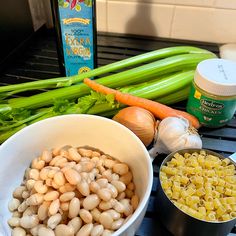 the ingredients for this dish include beans, celery and carrots