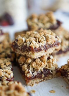 several pieces of granola bars stacked on top of each other