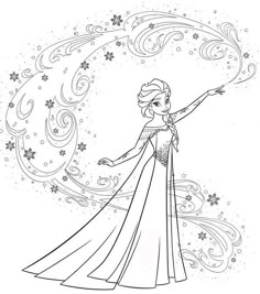 the frozen princess from disney's frozen kingdom coloring page with snowflakes and swirls