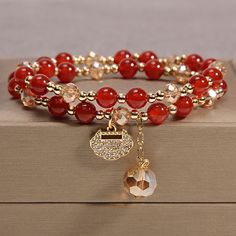 Red Crystal Bracelet, Elegant Crystal Bracelet With 8mm Beads, Elegant Crystal Bracelet With Colorful Beads, Pearl Beaded Bracelets With 8mm Beads, Elegant Red Crystal Bracelet With 8mm Beads, Red Pearl Bracelets With Round Beads, Gold Crystal Bracelet With 108 Round Beads, Crystal Bracelets Healing, Bracelets With Charms