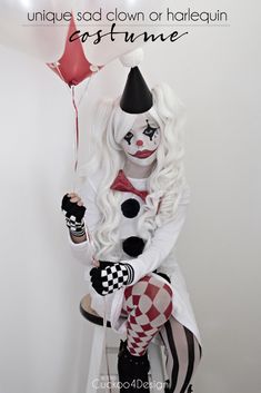 Women’s Clown Costume Diy, Harlequin Halloween Costume, Easy Diy Clown Costume For Women, Diy Scary Clown Costume, Girl Clown Halloween Costumes, Clown Costume Girl, Clown Costume Cute, Diy Clown Costume For Women, Boys Clown Costume