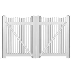 a white picket fence with two gates