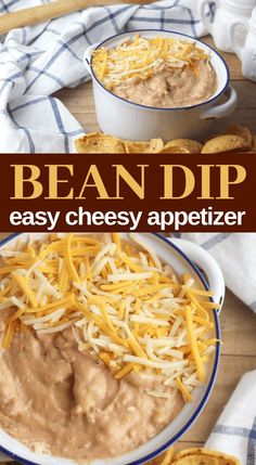 bean dip with cheese and crackers in a bowl