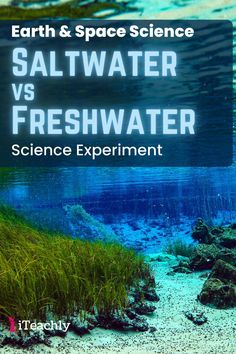 the cover of earth & space science saltwater vs fresh water science experiment, with an underwater scene