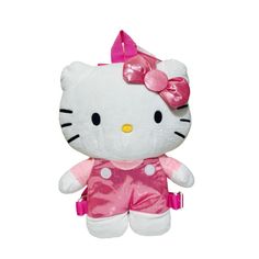 a hello kitty stuffed animal with a pink bow on it's head and legs