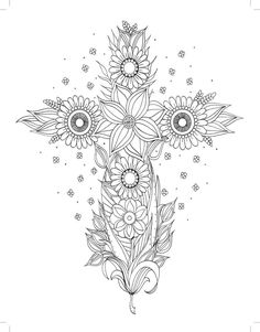 a cross with sunflowers on it