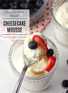 two small glass jars filled with cheesecake mousse