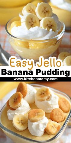 easy jello banana pudding in a glass bowl