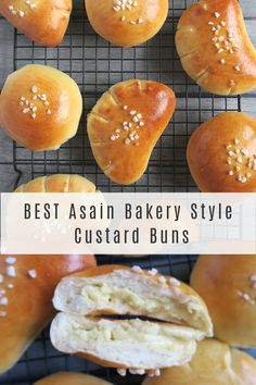 Sweet Custard Buns, Japanese Custard Bun, Taiwan Bread, Korean Milk Bread, Custard Buns Recipe, Japanese Sweet Bread, Dessert With Custard, Custard Bread, Japan Bread