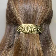 Pull Back hair nicely with this lovely Celtic Knot Style Barrette. Beautifully detailed. Made from Alloy. Choose gold or silver finish. A beautiful, ornate way to pull your hair back. A must have for your hair accessories collection. Great gift for bridal party, wedding, friendship, birthday, holiday and more! Dress up or down with this fabulous hair piece. Celtic Woman Hairstyle, Irish Hair, Norse Hair Accessories, Viking Hair Ornaments, Celtic Hair Pin, Celtic Knot Hair, Norse Hair Beads, Knot Ponytail, Celtic Braid