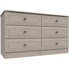 a white dresser with six drawers and two doors