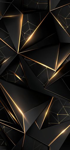 an abstract black background with gold lines