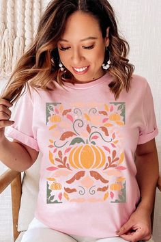 FLORAL PUMPKINS,THANKSGIVING,FALL UNISEX SHORT SLEEVE,GRAPHIC TEE,GRAPHIC TSHIRTS,TSHIRTS,TEES100%COTTON,HEATHER(52%COTTON,48%POLY),ATH.HEATHER,BLACK HEATHER(90%COTTON,574%POLY)NICARAGUAMade In: Nicaragua Pink Printed Shirt For Fall, Casual Printed Fall T-shirt, Casual Printed T-shirt For Fall, Printed Short Sleeve T-shirt For Fall, Cute Pink Fall Shirt, Cute Pink Shirt For Fall, Pink Graphic Print Top For Fall, Cute Printed Tops For Fall, Fall Season Printed Short Sleeve Shirt