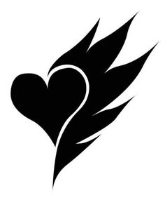 a black and white image of a heart with wings