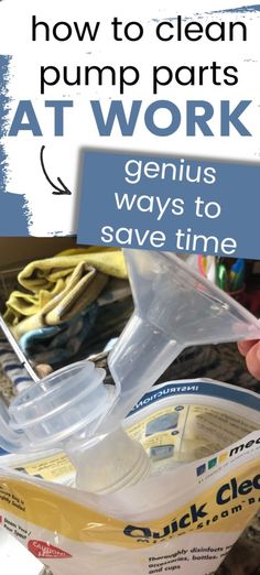 a person holding a plastic container with the words how to clean pump parts at work genius ways to save time