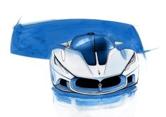 a drawing of a futuristic car in blue and white