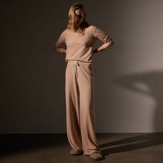 Wide Leg Sweatpant in Rose Nude Pigment | James Perse Los Angeles Denim Polo, 1 Rose, Jumpsuit Jacket, Supima Cotton, Sweater Pants, Outerwear Sweater, Denim Pant, Jacket Tops, T Shirt Top