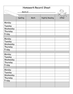 the worksheet for homework record sheet