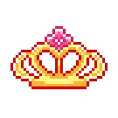 a pixelated crown with a pink flower on it's center, in the middle of